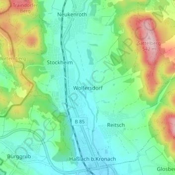 Wolfersdorfの地形図、標高、地勢