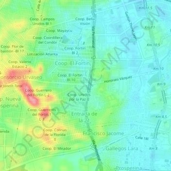 Entrada de la 8の地形図、標高、地勢