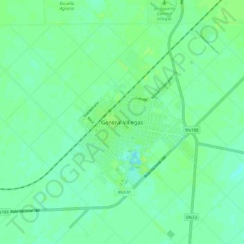General Villegasの地形図、標高、地勢