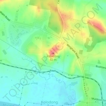 Kolodongの地形図、標高、地勢