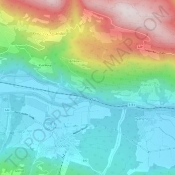 Danzの地形図、標高、地勢