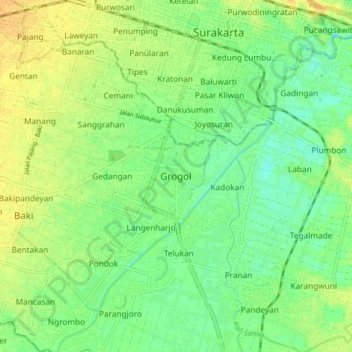 Grogolの地形図、標高、地勢