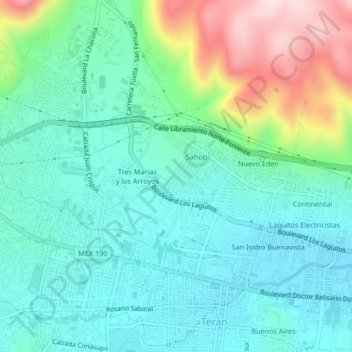 Montes Azulesの地形図、標高、地勢