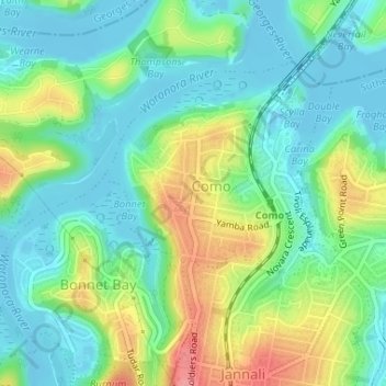 Como Westの地形図、標高、地勢