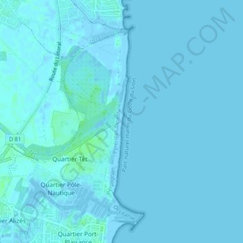 Canet-en-Roussillonの地形図、標高、地勢