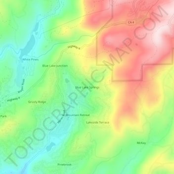 Blue Lake Springsの地形図、標高、地勢