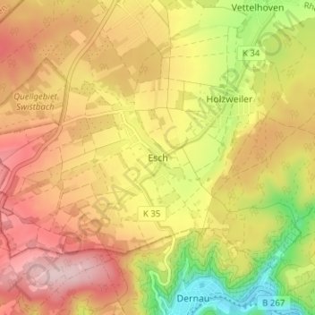 Eschの地形図、標高、地勢