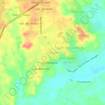 Chongónの地形図、標高、地勢