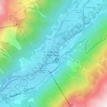 Chamonix-Mont-Blancの地形図、標高、地勢