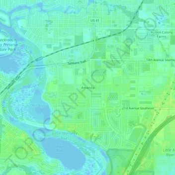 Amandaの地形図、標高、地勢