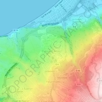 Plateau Caillouの地形図、標高、地勢