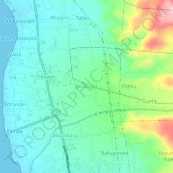 Binanggaの地形図、標高、地勢