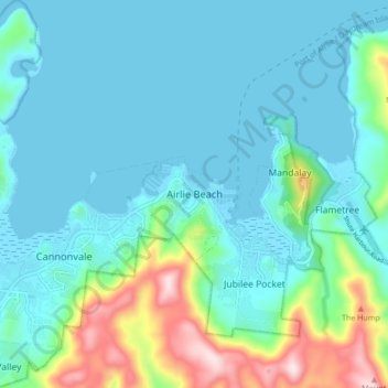 Airlie Beachの地形図、標高、地勢