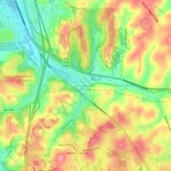Warrendaleの地形図、標高、地勢