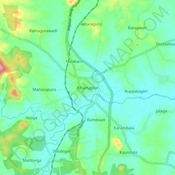 Khanapurの地形図、標高、地勢