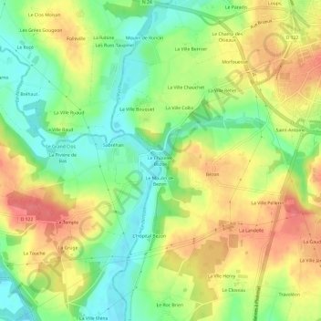Le Châtelet-Bezonの地形図、標高、地勢