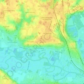 Les Lietsの地形図、標高、地勢