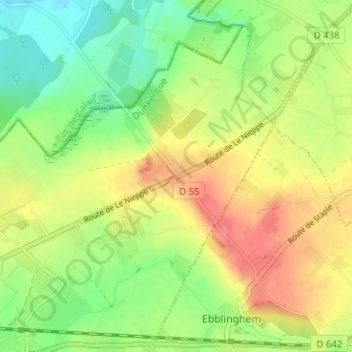 Le Nieppeの地形図、標高、地勢