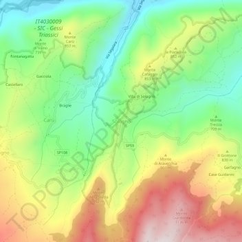 Solognoの地形図、標高、地勢