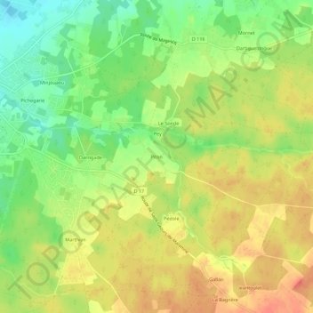 Pitonの地形図、標高、地勢