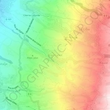 Bras Canotの地形図、標高、地勢