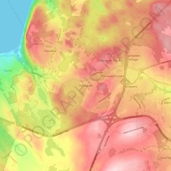 Paradiseの地形図、標高、地勢