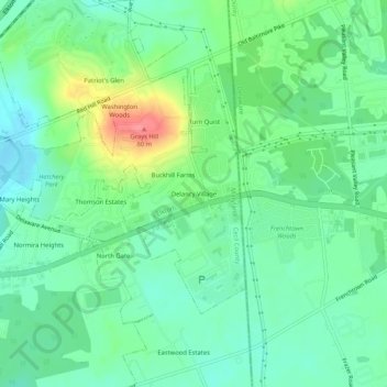 Delancy Villageの地形図、標高、地勢