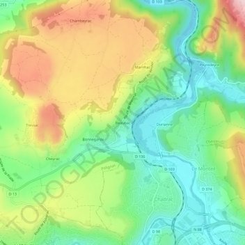 Beaubacの地形図、標高、地勢