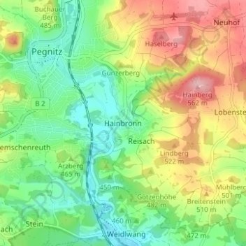 Hainbronnの地形図、標高、地勢