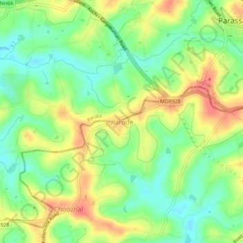 Karodeの地形図、標高、地勢