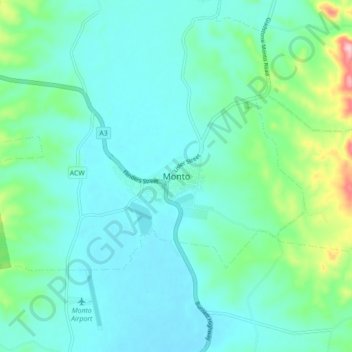 Montoの地形図、標高、地勢