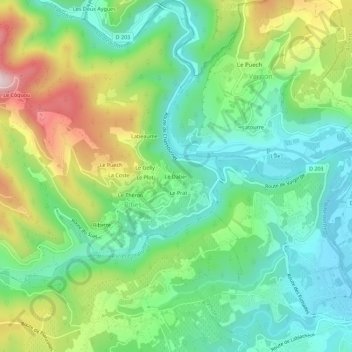 Le Daberの地形図、標高、地勢