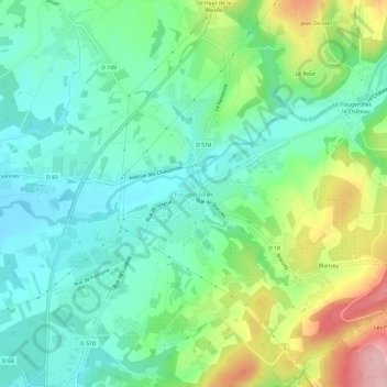Fougerollesの地形図、標高、地勢
