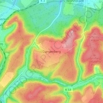 Dansenbergの地形図、標高、地勢