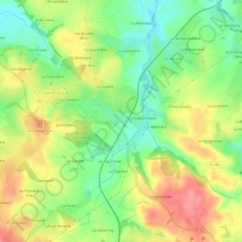 La Barboireの地形図、標高、地勢