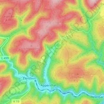 Harzofenの地形図、標高、地勢