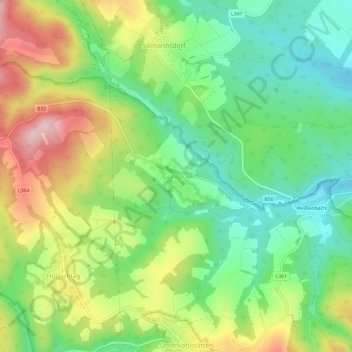 Günseckの地形図、標高、地勢