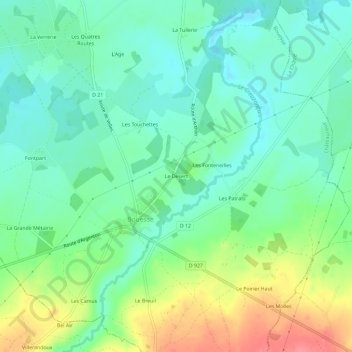 Le Desertの地形図、標高、地勢