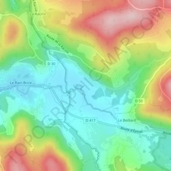 Le Beillardの地形図、標高、地勢