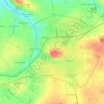 Le Bourg-ouestの地形図、標高、地勢
