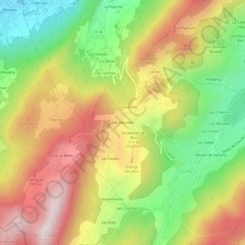 Les Mouillesの地形図、標高、地勢