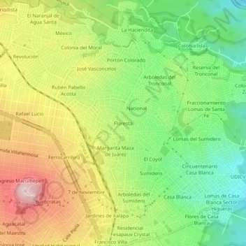 Florestaの地形図、標高、地勢