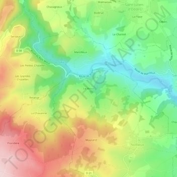 Le Mouxの地形図、標高、地勢