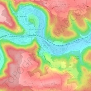 Gerhausenの地形図、標高、地勢