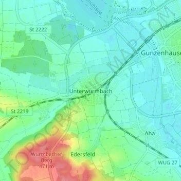 Unterwurmbachの地形図、標高、地勢