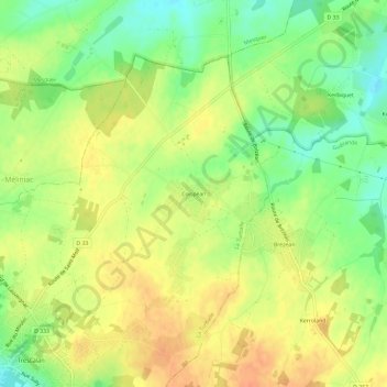 Coispéanの地形図、標高、地勢