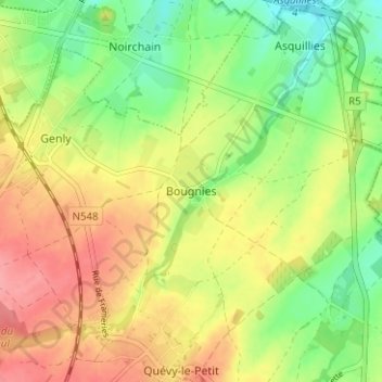 Bougniesの地形図、標高、地勢