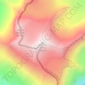 Cerro El Plomoの地形図、標高、地勢
