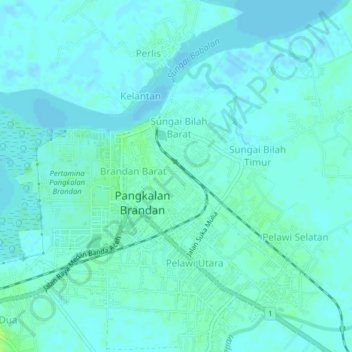 Brandan Timur Baruの地形図、標高、地勢