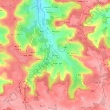 Compteの地形図、標高、地勢